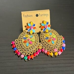Ethnic Indian Wear Multicolor Gold Earrings